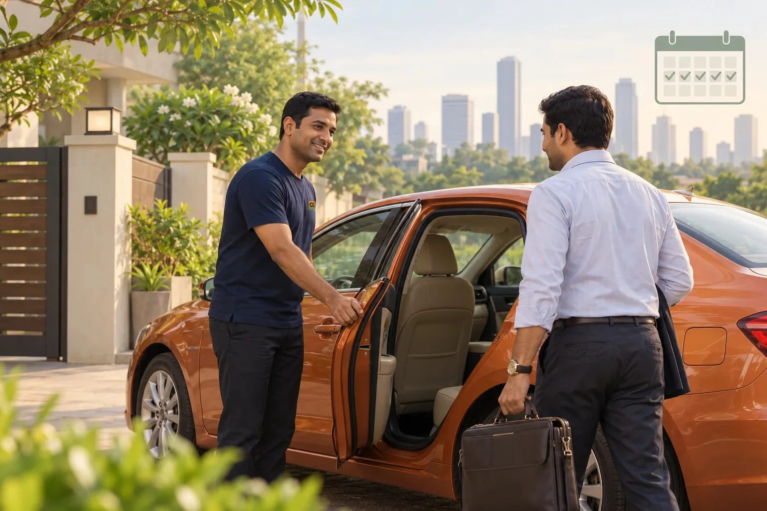 Regular driver welcoming an office commuter